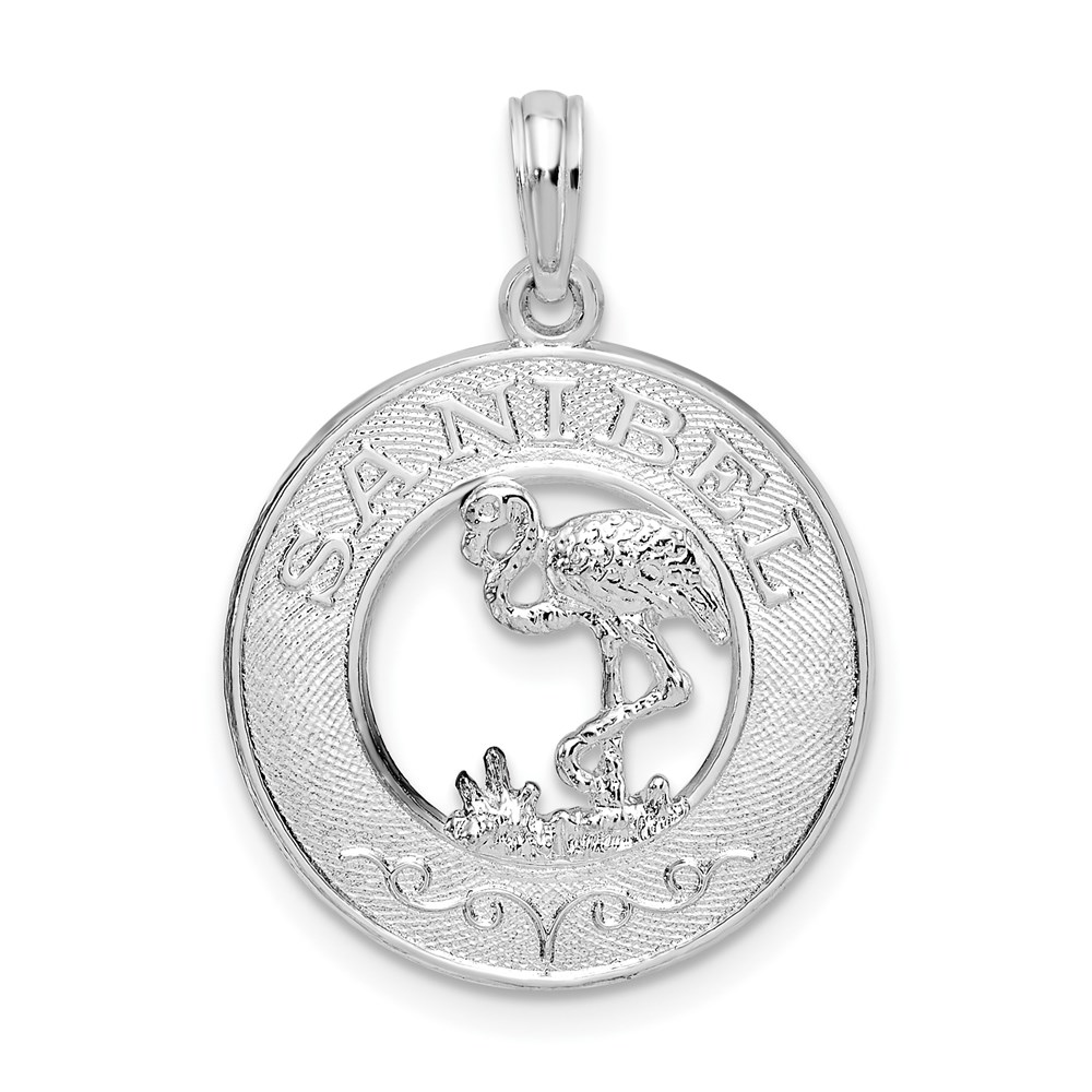 QC10364.jpg De-Ani Sterling Silver Rhodium-Plated Polished Sanibel Circle with Flamingo Pendant - Image 1