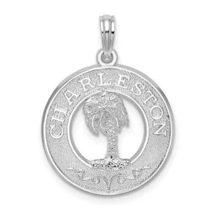 De-Ani Sterling Silver Rhodium-Plated Charleston Circle with Palm Tree Pendant