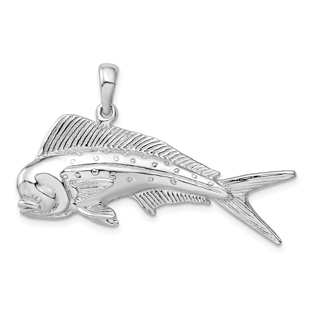 QC10387.jpg De-Ani Sterling Silver Rhodium-Plated Polished 3D Mahi-Mahi Fish Pendant - Image 1