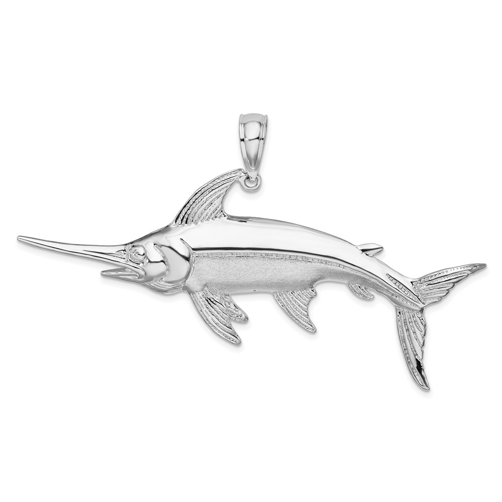 QC10400.jpg De-Ani Sterling Silver Rhodium-Plated Polished and Satin Swordfish Pendant - Image 1