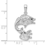 De-Ani Sterling Silver Rhodium-Plated Polished Jumping Bass Fish Pendant - Image 3