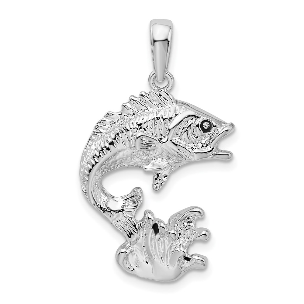 QC10407.jpg De-Ani Sterling Silver Rhodium-Plated Polished Jumping Bass Fish Pendant - Image 1