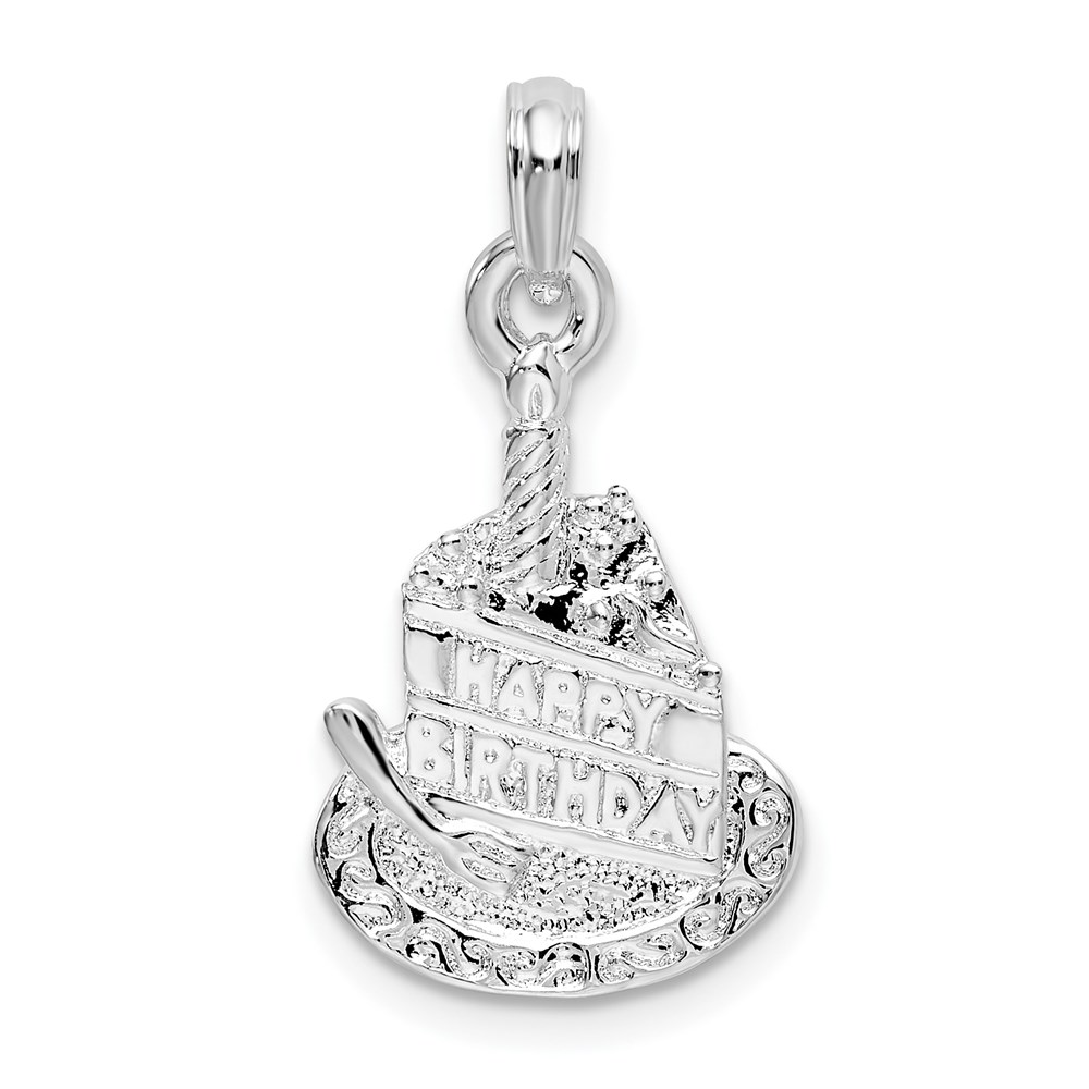 QC10415.jpg De-Ani Sterling Silver Polished Happy Birthday Slice of Cake Pendant - Image 1