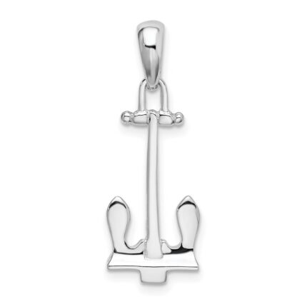 De-Ani Sterling Silver Rhodium-Plated Polished 3D Navy Anchor Pendant