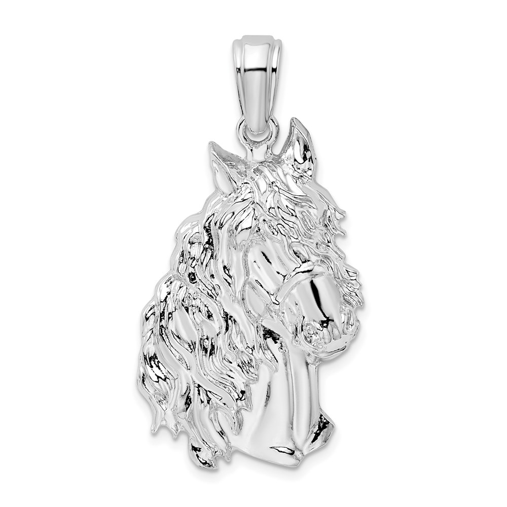 QC10431.jpg De-Ani Sterling Silver Rhodium-Plated Polished Large Horse Head Pendant - Image 1