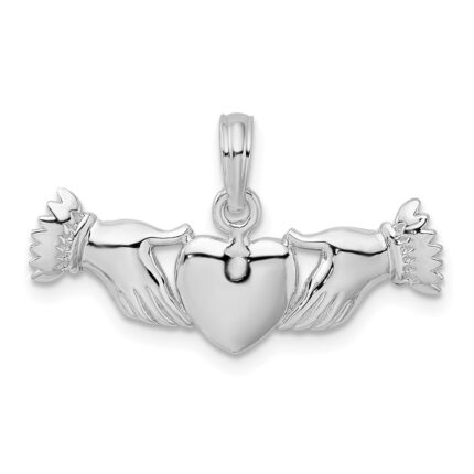 De-Ani Sterling Silver Polished Heart Hands Pendant