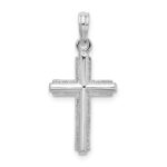 De-Ani Sterling Silver Rhodium-Plated Polished Striped Border Latin Cross Pendant