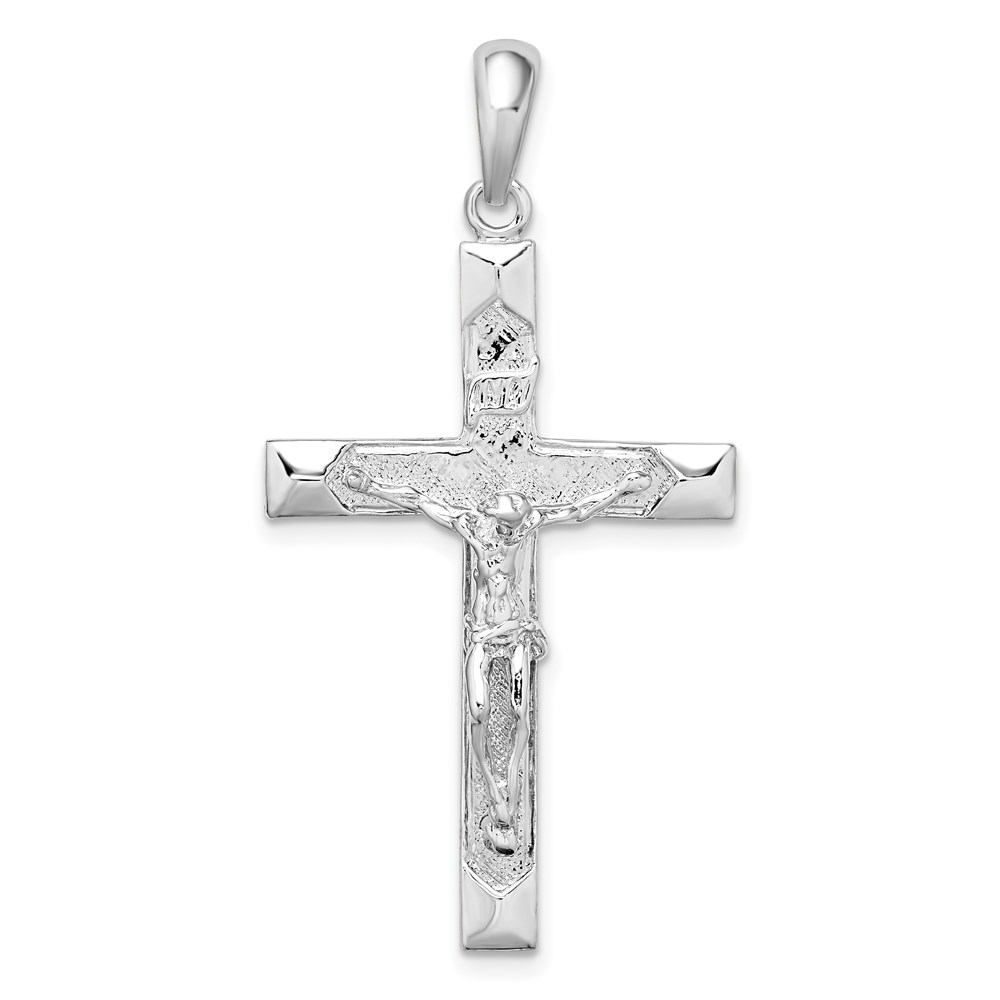 QC10482.jpg De-Ani Sterling Silver Rhodium-Plated Polished Textured Latin Crucifix Pendant - Image 1