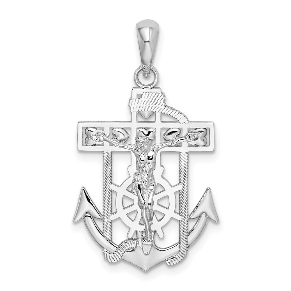 QC10483.jpg De-Ani Sterling Silver Rhodium-Plated Polished Mariners Crucifix Pendant - Image 1