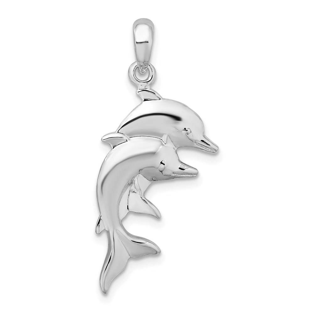 QC10487.jpg De-Ani Sterling Silver Rhodium-Plated Polished Double Dolphins Pendant - Image 1