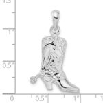 De-Ani Sterling Silver Rhodium-Plated Polished 3D Cowboy Boot with Spur Pendant - Image 3