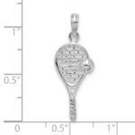 De-Ani Sterling Silver Rhodium-Plated Polished Tennis Racquet and Ball Pendant - Image 3