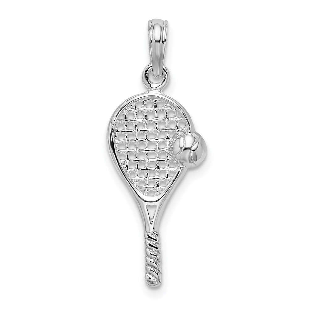 QC10515.jpg De-Ani Sterling Silver Rhodium-Plated Polished Tennis Racquet and Ball Pendant - Image 1