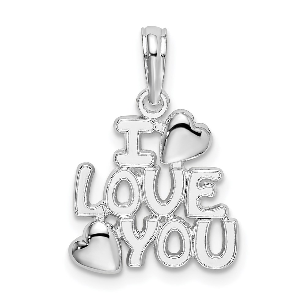 QC10521.jpg De-Ani Sterling Silver Rhodium-plated Polished I LOVE YOU with Hearts Pendant - Image 1