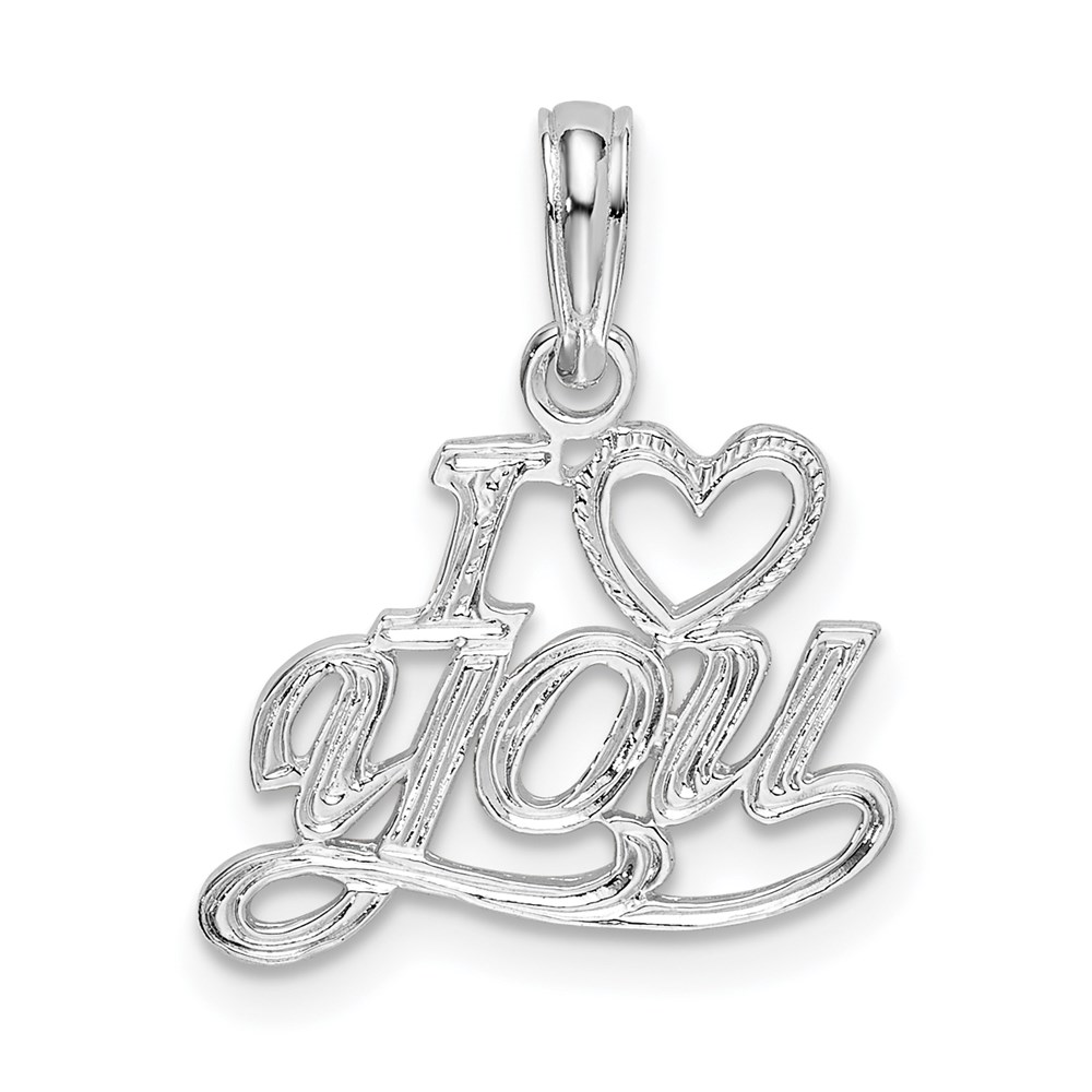 QC10523.jpg De-Ani Sterling Silver Rhodium-plated Polished I HEART YOU Script Pendant - Image 1