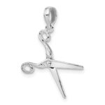 De-Ani Sterling Silver Rhodium-Plated Polished Moveable 3D Scissors Pendant - Image 5
