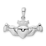 De-Ani Sterling Silver Rhodium-Plated Polished Claddagh Pendant