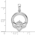 De-Ani Sterling Silver Rhodium-Plated Polished Large Claddagh Circle Pendant - Image 3