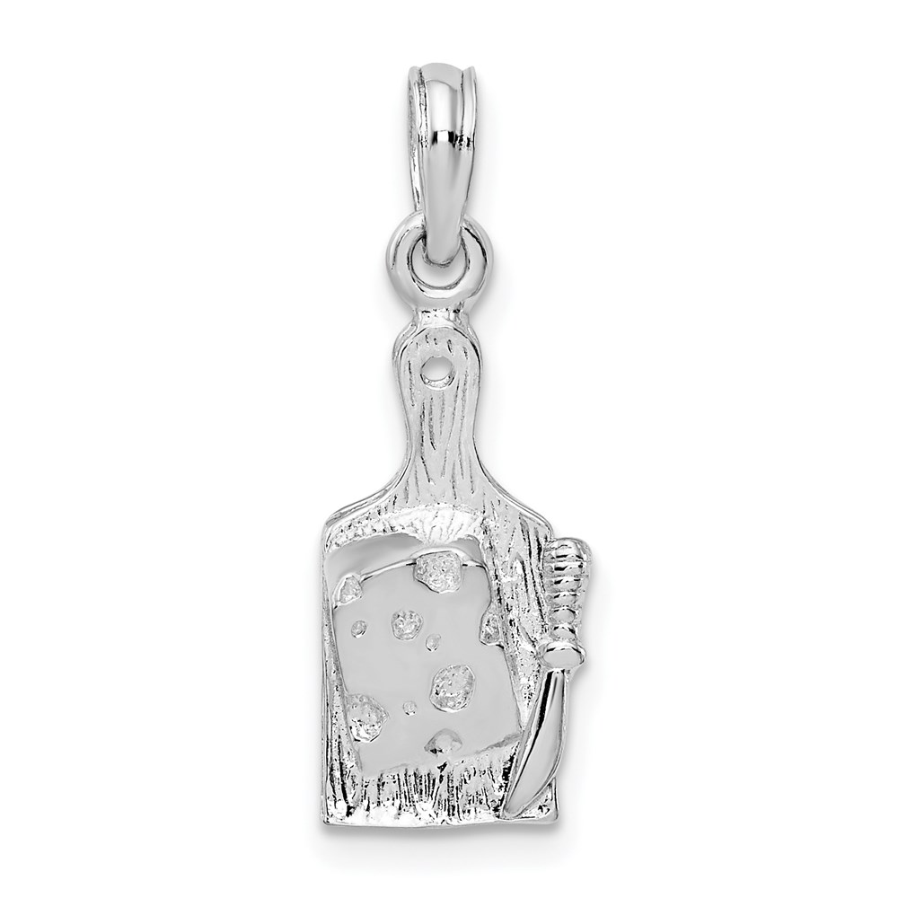 QC10550.jpg De-Ani Sterling Silver Rhodium-Plated Polished Cheese Board with Knife Pendant - Image 1