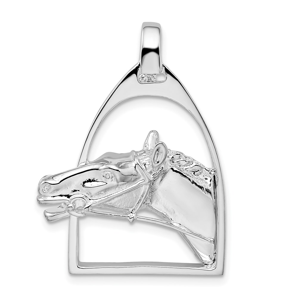 QC10559.jpg De-Ani Sterling Silver Rhodium-Plated Polished Horse Head with Stirrup Pendant - Image 1