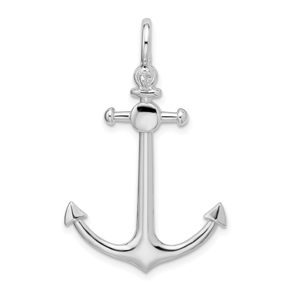 QC10570.jpg De-Ani Sterling Silver Rhodium-Plated Polished 3D Small Anchor Pendant - Image 1