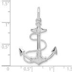 De-Ani Sterling Silver Rhodium-Plated Polished and Textured 3D Anchor with Rope Pendant - Image 3