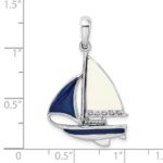De-Ani Sterling Silver Rhodium-Plated Polished Enameled Sailboat Pendant - Image 3