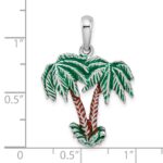 De-Ani Sterling Silver Rhodium-Plated Polished Enameled Palm Trees Pendant - Image 3