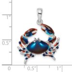 De-Ani Sterling Silver Rhodium-Plated Polished Enameled Blue Stone Crab Pendant - Image 3