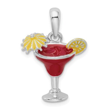 De-Ani Sterling Silver Rhodium-Plated Polished Enameled Margarita Pendant