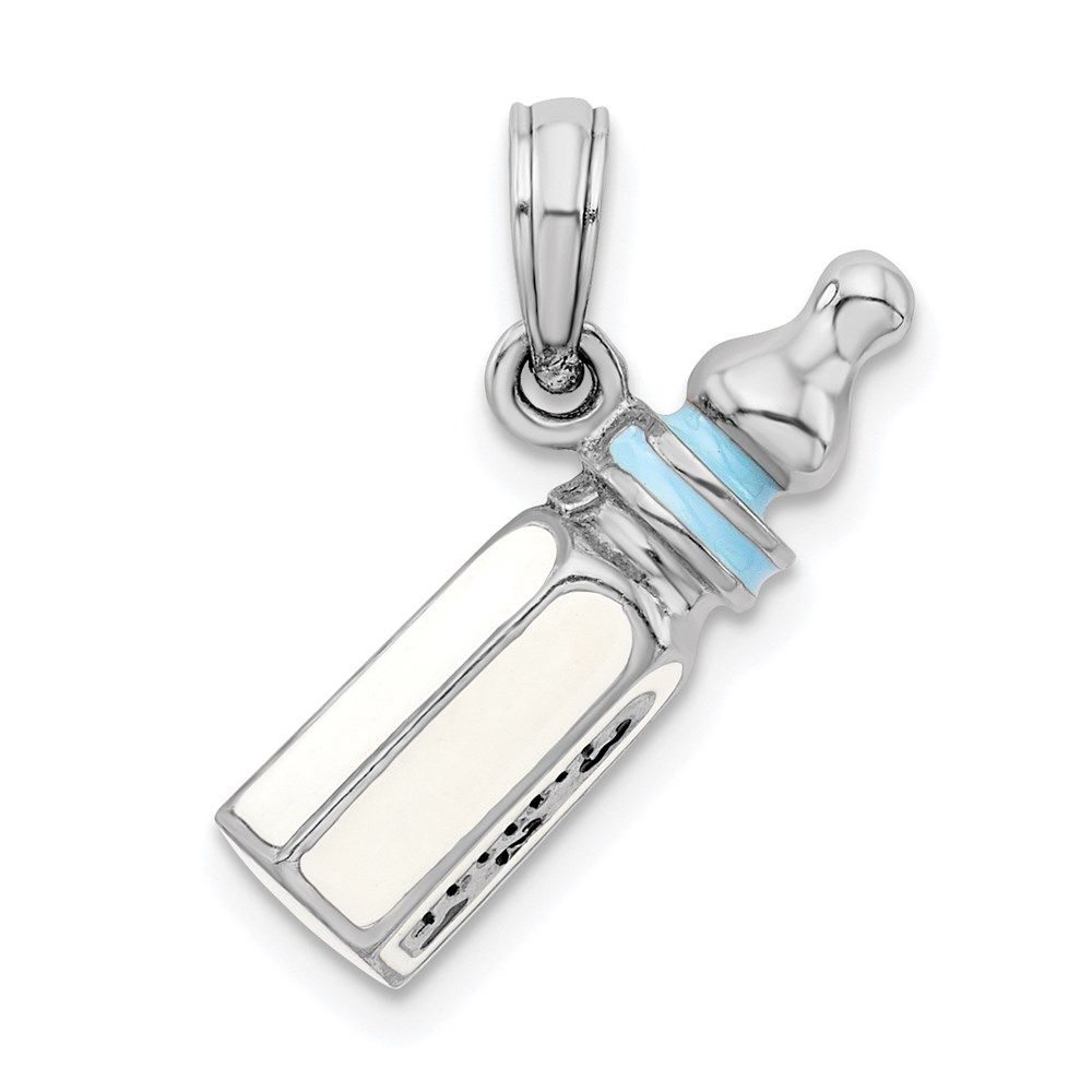 QC10651.jpg De-Ani Sterling Silver Rhodium-Plated Polished 3D Blue Baby Bottle Pendant - Image 1