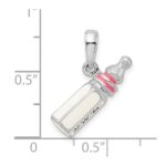 De-Ani Sterling Silver Rhodium-Plated Polished 3D Pink Baby Bottle Pendant - Image 3