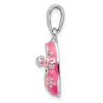 De-Ani Sterling Silver Rhodium-Plated 3D Pink Enameled Baby Shoe Pendant - Image 2