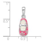 De-Ani Sterling Silver Rhodium-Plated 3D Pink Enameled Baby Shoe Pendant - Image 3