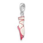 De-Ani Sterling Silver Rhodium-Plated Polished 3D Enameled Ballet Shoe Pendant - Image 3
