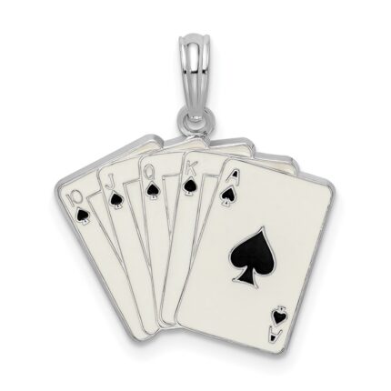 De-Ani Sterling Silver Rhodium-Plated Enameled Cards Royal Flush Pendant