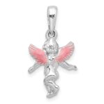 De-Ani Sterling Silver Rhodium-Plated Polished 3D Enameled Angel Pendant - Image 4