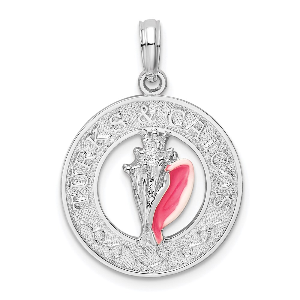 QC10692.jpg De-Ani Sterling Silver Rhodium-Plated Enameled Turks and Caicos with Shell Pendant - Image 1