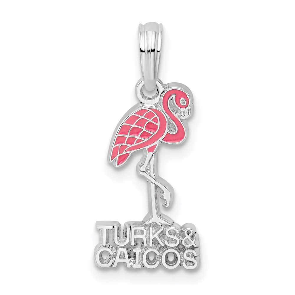 QC10694.jpg De-Ani Sterling Silver Rhodium-Plated Enameled Turks and Caicos with Flamingo Pendant - Image 1