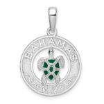 De-Ani Sterling Silver Rhodium-Plated Enameled Bahamas Circle with Turtle Pendant