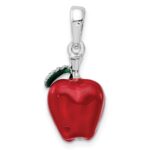 De-Ani Sterling Silver Rhodium-Plated Polished 3D Enameled Apple Pendant - Image 4