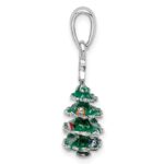 De-Ani Sterling Silver Rhodium-Plated 3D Enameled Christmas Tree Pendant - Image 2