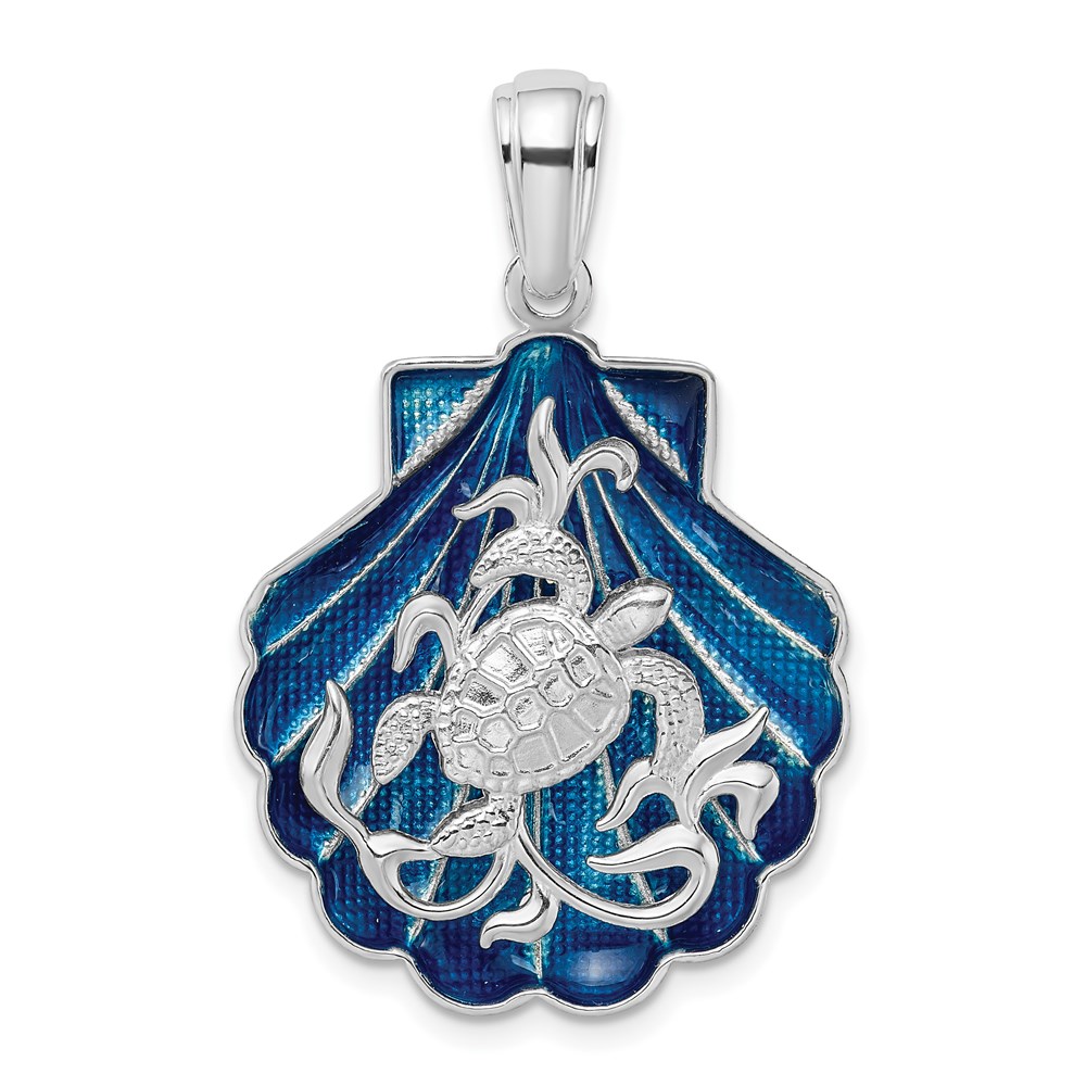 QC10721.jpg De-Ani Sterling Silver Rhodium-Plated Enameled Blue Shell with Turtle Pendant - Image 1