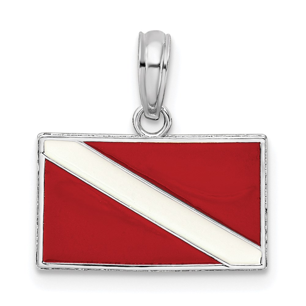 QC10727.jpg De-Ani Sterling Silver Rhodium-Plated Polished Enameled Dive Flag Pendant - Image 1