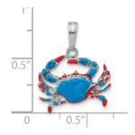 De-Ani Sterling Silver Rhodium-Plated Polished Enameled Blue Crab Pendant - Image 3