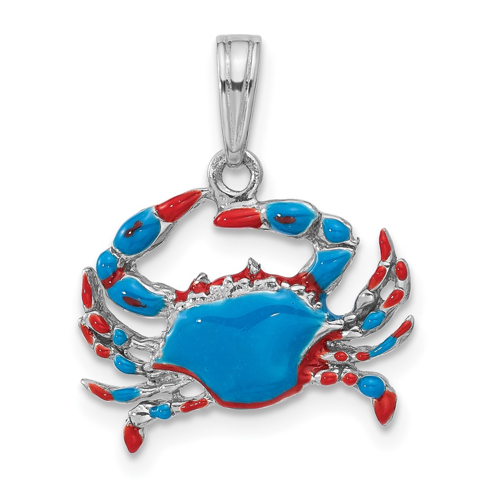 QC10734.jpg De-Ani Sterling Silver Rhodium-Plated Polished Enameled Blue Crab Pendant - Image 1