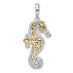 De-Ani Sterling Silver Rhodium-Plated 3D Large Seahorse with 14k Accent Pendant - Image 4