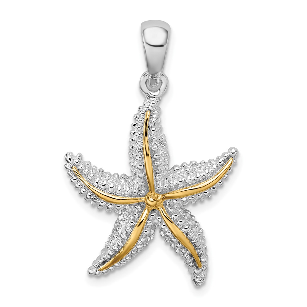 QC10781G.jpg De-Ani Sterling Silver Rhodium-Plated Polished Starfish with 14k Accent Pendant - Image 1