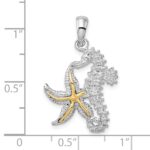De-Ani Sterling Silver Rhodium-Plated Seahorse Starfish with 14k Pendant - Image 3