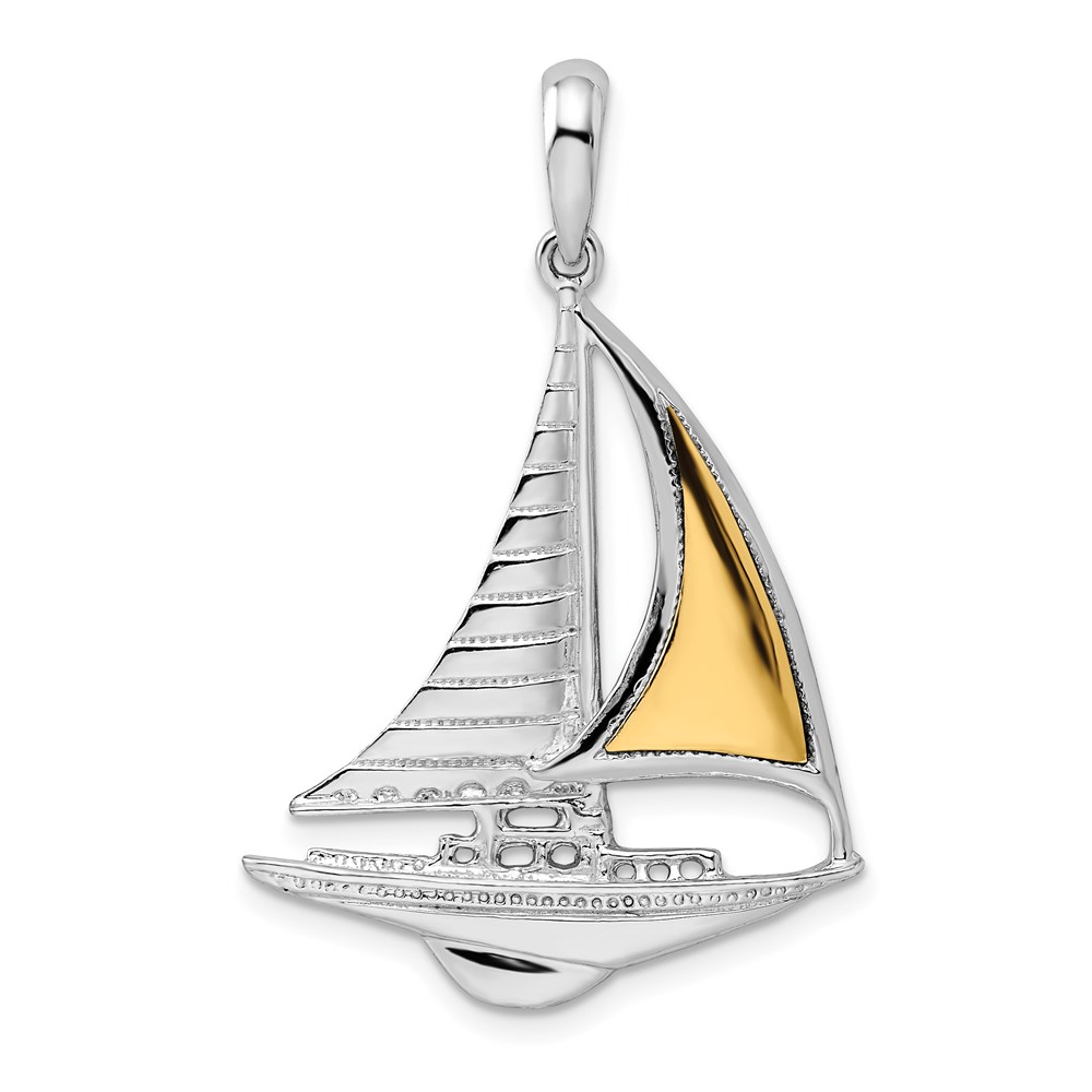 QC10789G.jpg De-Ani Sterling Silver Rhodium-Plated Polished Sailboat with 14k Accent Pendant - Image 1